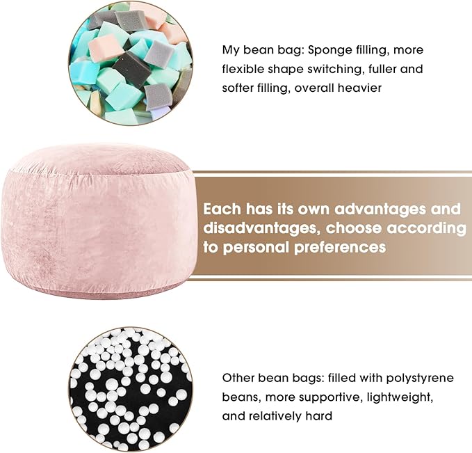 Bean Bag Chairs for Adults - Memory Foam Furniture BeanBag Chair - Kids/Teens Sofa with Soft Micro Fiber Cover - Round Fluffy Couch for Living Room Bedroom College Dorm - 4 ft, Pink