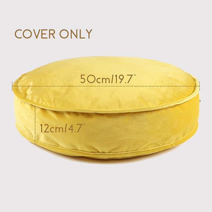 YIUOR Round Floor Pillow Cover Velvet Throw Seating Pouf Yoga Meditation Cushion Plush Case Reading Room Decor Cover Only (19.7IN, Yellow)