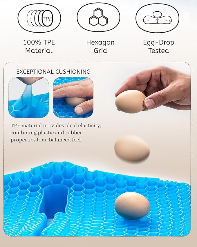 Anzeng Gel Seat Cushion for Long Sitting, Gel Cushion for Pressure Relief, Soft & Breathable, Chair Cushion for Office Chair, Car, Wheelchair, Seat Cushion with Non-Slip Black Cover