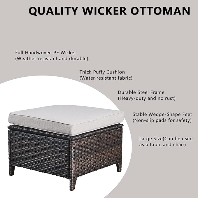 Rilyson Wicker Patio Furniture Set - 5 Piece Rattan Outdoor Sectional Conversation Sets with 2 Chairs,2 Ottomans and 1 Side Table for Porch Deck Garden(Brown/Beige)