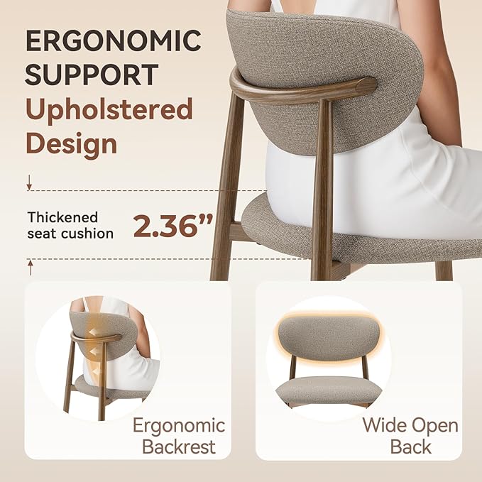 Dining Chairs Set of 2, Curved Back Kitchen Room Chairs with Metal Legs and Anti Slip Pads, Upholstered Dining Chair for Home and Restaurant, Camel