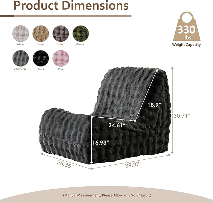 HOOOWOOO Giant Bean Bag Chair,Fireside Floor Beanbag Chair for Adult Kids,Comfy Single Sofa Couch for Bedroom,Living Room,Office (Dark Gray, Standard)