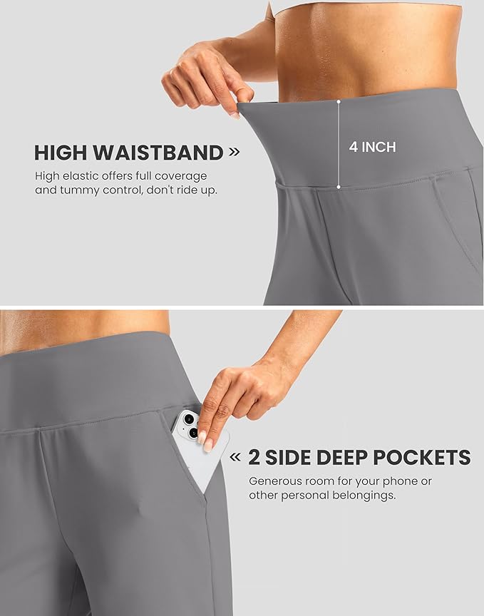 Women's Athletic Shorts with Zipper Pocket 7" High Waisted Stretchy Bermuda Shorts for Women Workout Running Casual