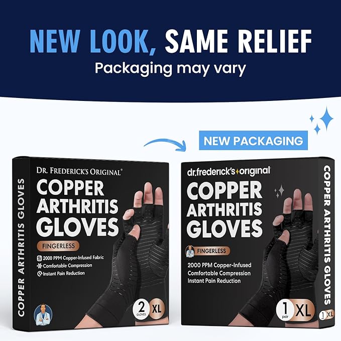 Dr. Frederick's Original Copper Compression Arthritis Gloves - Doctor-Developed Hand Pain Relief for Arthritis, Carpal Tunnel & Tendonitis - All-Day Comfort, Typing & Daily Use - Fingerless, X-Large
