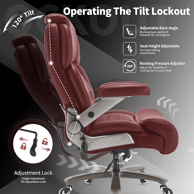 Big and Tall Office Chair 700lbs - Adjustable Headrest&Lumbar Support, 3D Flip Arms, Large Wheels &Heavy Duty Metal Base, Ergonomic High Back Computer Chair Desk Chair, Thick Padded Extra Wide Seat