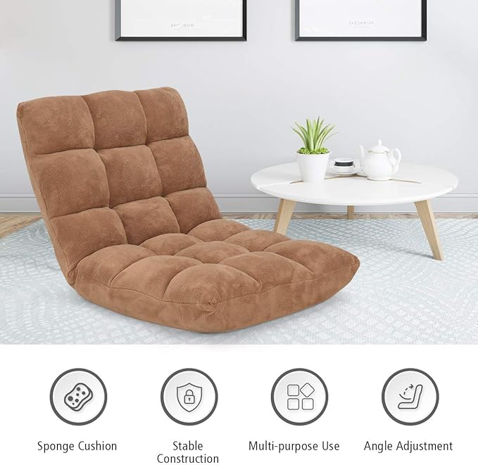 GOFLAME 14-Position Folding Floor Chair, Padded Gaming Lazy Sofa Chair with Adjustable Backrest, Couch Recliner, Sleeper Bed Lounge Chair for Reading, Gaming, Meditating (Tan)