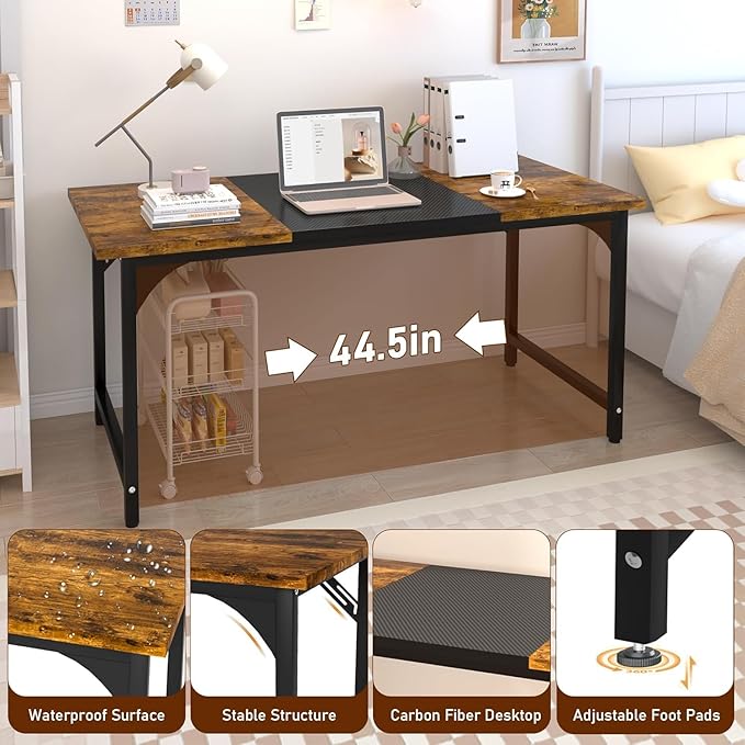 Computer Desk, 47 Inch Home Office Desks, Office Desk for Gaming Writing Study Work, Study Table with Large Legroom, Computer Desk with Metal Frame, Modern Simple Home Office Desk for Bedroom