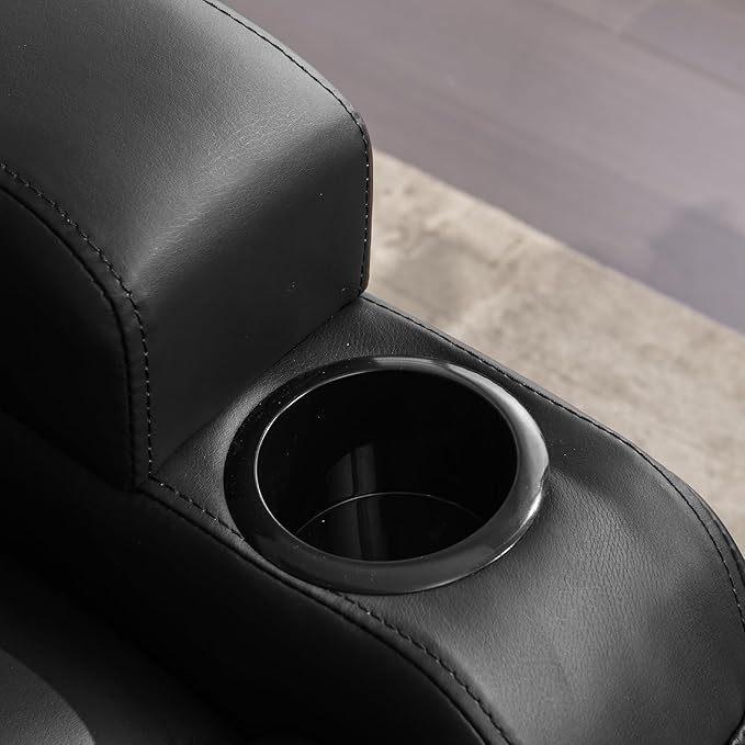URRED Loveseat Recliner Sofa with Massage and Heat, Power Reclining Loveseat Sofa RV Couch with Console, Home Theater Seating with LED Lights, Bluetooth Speakers, USB, Outlets, Faux Leather, Black | Wall Hugger, Double Recliner, Zero Gravity, Full Body...