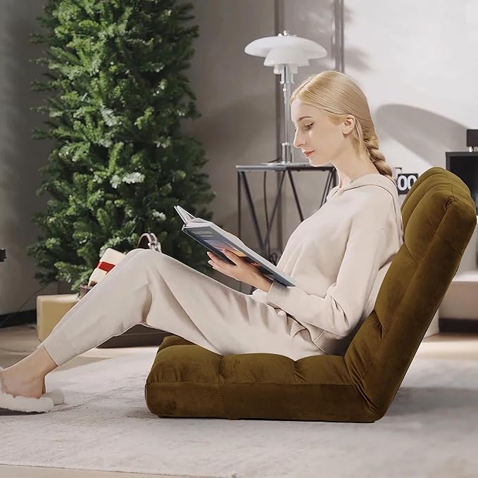 Floor Chair, 24 inches Wide Oversized Velvet Armless Lay Flat Floor seat Padded Meditation Chair with 6 Adjustable Position Ergonomic Comfortable Convenient(LRSF-014-TAN)