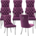 YeahFurn Mid Century Modern Dining Chairs Set of 8, Purple Velvet Upholstered Tufted Back, Kitchen & Dining Room Chairs, Brushed Silver Metal Legs, Nailhead Trim, Sillas para Comedor (Purple, 8 Pcs)