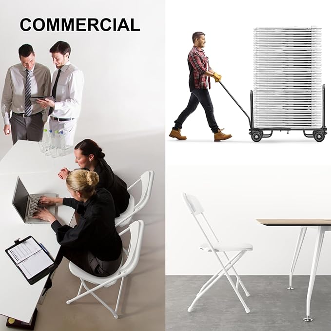 12 Pack Folding Chairs, Portable Party Chairs, Plastic Folding Chair,Stackable Commercial Seats with Steel Frame for Office Wedding Party Patio Dinning Events, 350lbs Capacity,White
