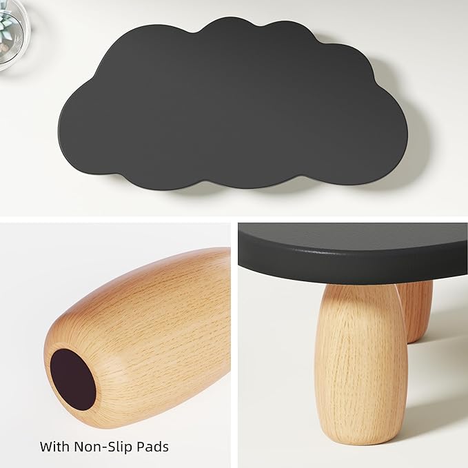 AFOOYO Cloud-Shaped Sturdy Wood Monitor Stand Riser, Multi-Purpose Desktop Organizer for Computer, Laptop, Printer, TV - Black