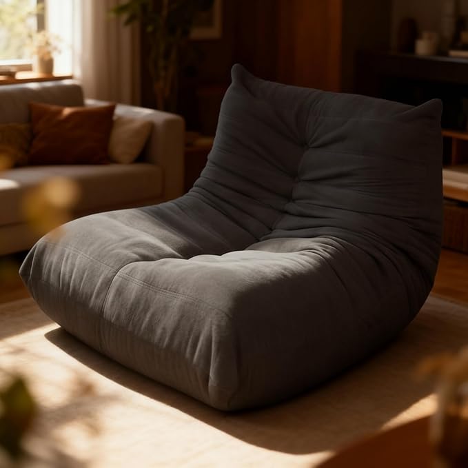 Sytopia Bean Bag Chair, Large Reading Chair for Adults Ultra-Comfy, Corner Floor Sofa 40D Foam, Togo Sofa Furniture for Living Room Bedroom Gaming, Black Onyx
