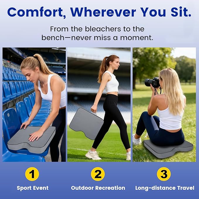 FirstGift 2-Pack 3.15" Stadium Seat Cushions - Portable Water-Resistant Bleacher Pads with Decorative Trim, Lightweight & Comfortable for Sports, Games, and Outdoor Events