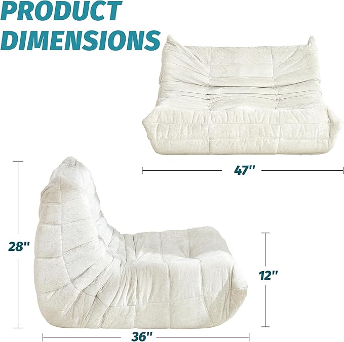 Homguava Bean Bag Chair, Giant Beanbag Chairs for Adults, Memory Foam Fireside Chair, Large Lazy Floor Sofa, Sofa Couch with High-Rebound Foam, Lounge Chair for Living Room, Bedroom (Beige, Loveseat)