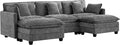 UMBFUN 3-Seater Cloud Couch with 2 Ottomans, Oversized Modular Sectional U Shaped Sofa with Deep Seat Cushions, Comfy Chenille Couch for Living Room, Grey