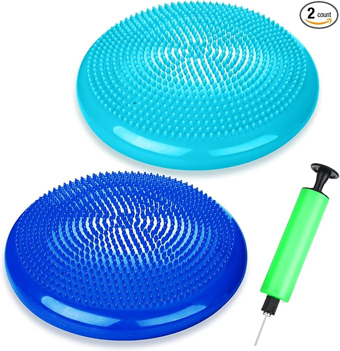Silipull 2 Pcs Wiggle Seat Inflated Wobble Cushion Flexible Balance Disc with Air Pump for Core Stability Strengthening Improving Posture Physical Exercise