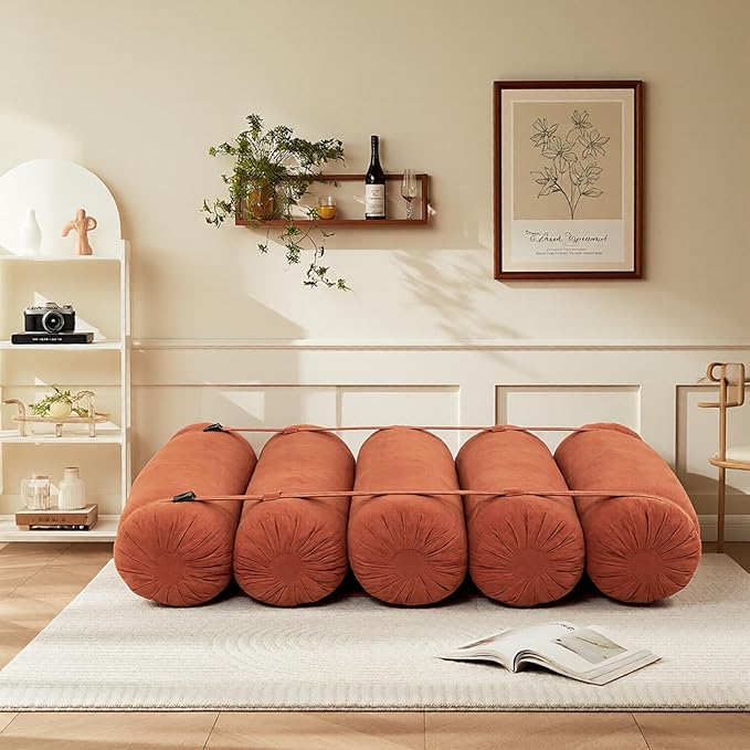 Ekskiei Bean Bag Sofa, Corduroy Sectional with Connecting Straps, Flexible Floor Seating, Soft Foam Filled Lounger, Non-Removable Cover, Reconfigurable Design,Living Room,Bedronm&Offices,Orange