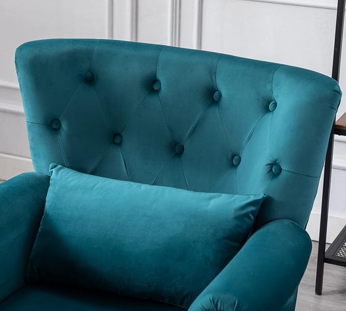 Janoray Mid Century Modern Accent Chair Upholstered Armchair Comfy Velvet Fabric Single Sofa with Tufted Wingback for Small Spaces Bedroom Living Room, Teal