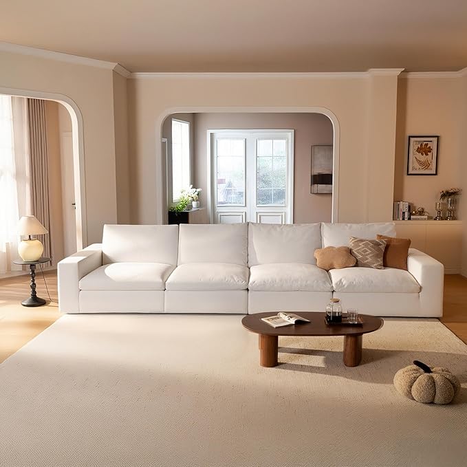 Vorthio Cloud Couch Sectional Oversized Modular Sofa with 35'' Deep Seat Boneless Couch Comfy Sofa Stain-Resistant White Sectional Couches for Living Room Apartment 4 Seater