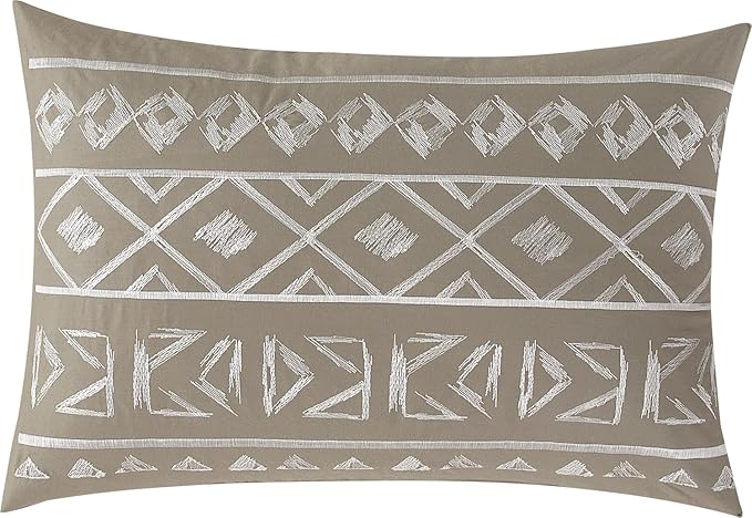 Grand Avenue Cotton Queen Size Comforter Set, 6 Piece, Beige Geometric Jacquard Bedding Set, Bedskirt, Pillows & Shams, Home Decor
