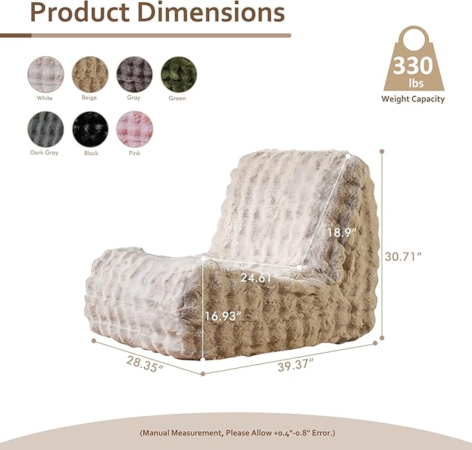 HOOOWOOO Giant Bean Bag Chair,Fireside Floor Beanbag Chair for Adult Kids,Comfy Single Sofa Couch for Bedroom,Living Room,Office (Beige, Standard)