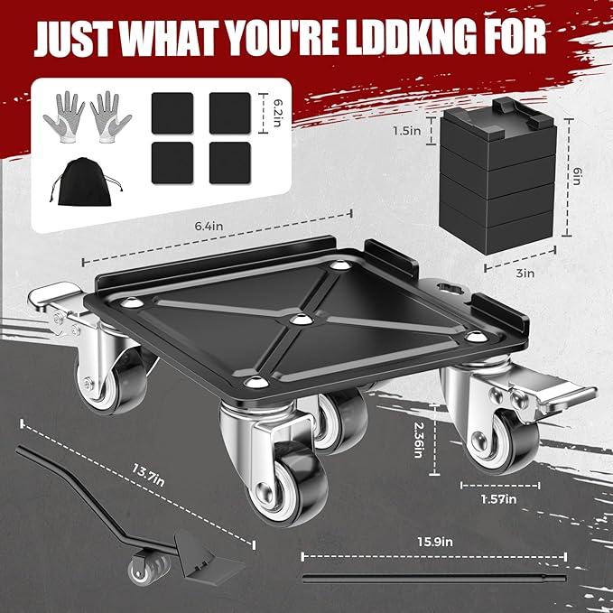 LOYAL TIGER Heavy Duty 3000LBS Furniture Dolly & Movers with 5 Wheels & Brake - 360° Rotating Moving Dolly for Furniture, Piano, Appliances - 6.4 Inch Non-Slip Sliders, Black