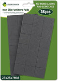 COVERCORNER Non Slip Furniture Pads 36 PCS 1'' Square - Anti Slip Furniture Pads - Self Adhesive Rubber Feet Furniture Feet - Chair Leg Floor Protectors - Keep Furniture in Place