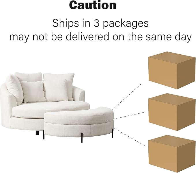 Chifee & Vingol 59.8" W Oversized Accent Barrel Chair Large Round Chair with Ottoman & Movable Wheels,Beige