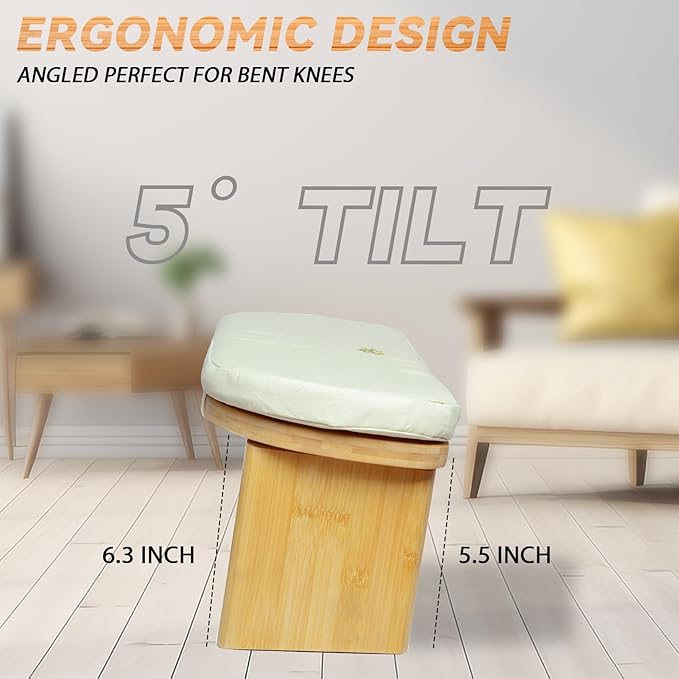 Estleys Meditation Bench, Bamboo Meditation Stool, Folding Kneeling Meditation Bench, Seiza Prayer Bench, Prayer Bench with Meditation Cushion, Kneeling Stool (Beige & Bag)