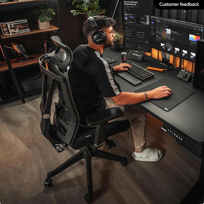 Autonomous ErgoChair Pro Ergonomic Office Chair Foam Black & White Adjustable Lumbar Support, Rolling Swivel - Home Office Desk Chairs with Wheels and Arms - Ergonomic Desk Chair Comfy for Gaming