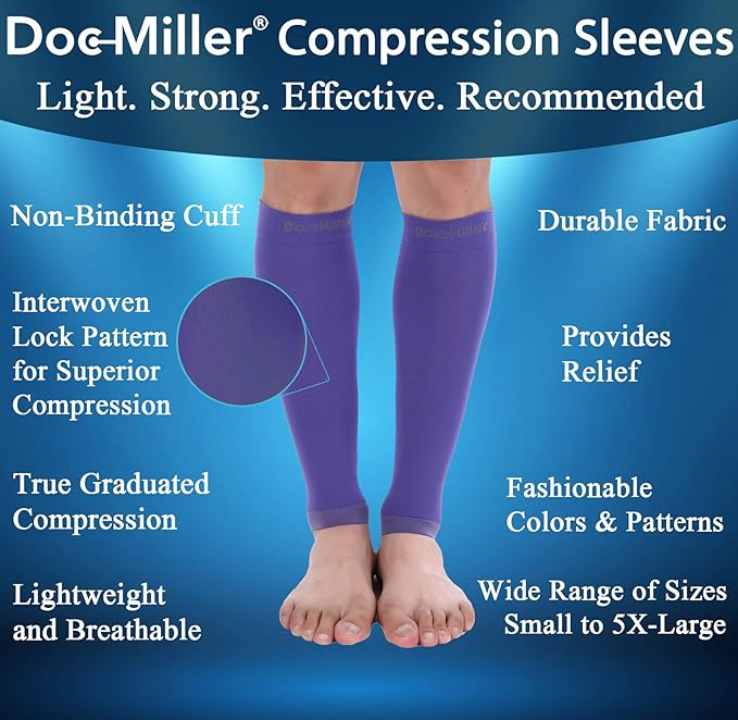 Doc Miller Compression Calf Sleeve for Men & Women – 20-30mmHg Graduated Support for Running, Shin Splints, Calf Strain – Knee High, Small to 6XL Plus Size