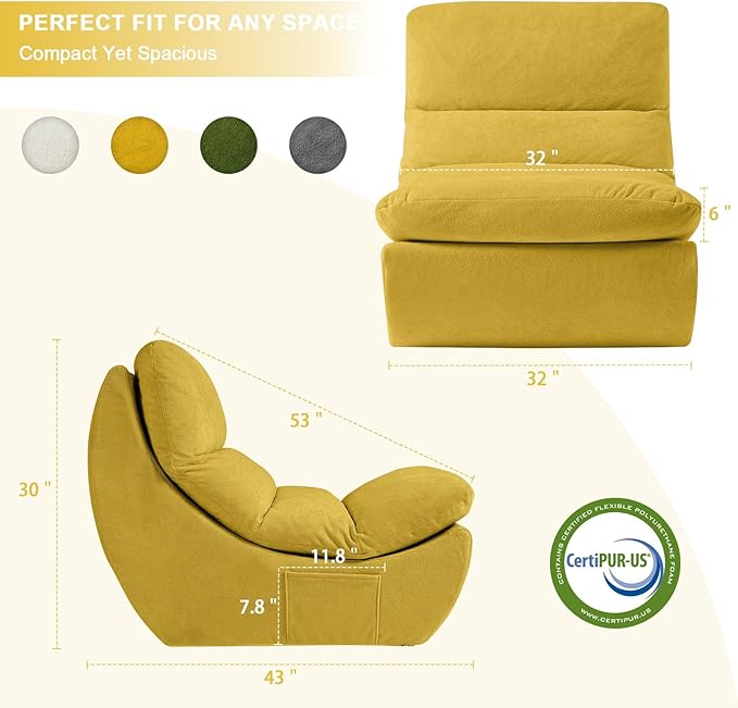 Set of 2 Bean Bag Chairs, Boneless Lounge Chair, Togo Chair Sofa, Anti Cat Scratch Fabric with Machine Washable, Beanbag Chair for Bedroom, Floor Couch Living Room, Bedroom, Reading Corner (YELLOW)
