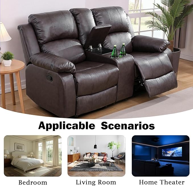 Caberryne Leather Recliner Sofa，Reclining Loveseat for Living Room Furniture Sets, Light Brown Double Recliner Loveseat for Living Room/Office/Theater Seating/Rv(2 Seater Couch)