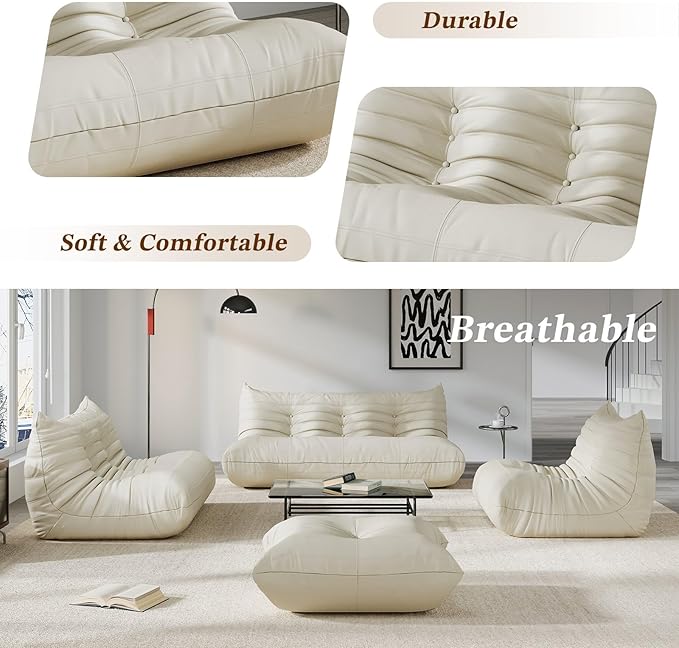 Comfy Lazy Floor Sofa Couch,Soft Armless Chair,Corner Faux Leather Lounge Chair,Corner Relax Sofa Couch for Living Room Bedroom,Salon Office,Adults(Corner+3P++2P+Ottoman)