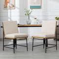 LukeAlon Mid Century PU Leather Dining Chairs Set of 2, Upholstered Square Back Kitchen Chairs with Metal Legs Armless Parsons Chairs with Wood Frame for Dining Room Reception Room, Beige