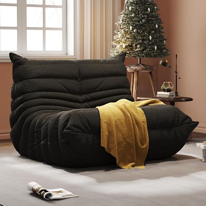 Bean Bag Chair, Fireside Chair, Large Bean Bag Chair for Adults, Bean Bag Chairs for Teens with High-Resilience Foam, Non-Slip Base Floor Lounge Sofa,Living Room (Black, Single)