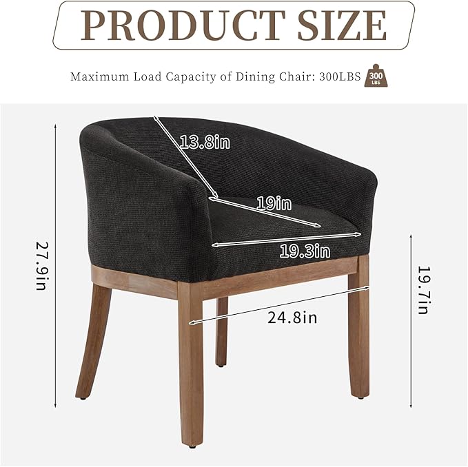 Shenyon Black Dining Chairs Set of 6, Upholstered Linen Fabric Dining Room Chairs with Arms and Solid Wood Legs, Comfy Barrel Accent Chairs for Dining Room, Living Room, or Cafe