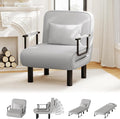 Furniliving 4 in 1 Folding Sofa Bed Chair, Convertible Sleeper Chair Bed with 6-Position Adjustable Backrest, Upholstered Chaise Lounge with Pillow, Accent Chairs for Bedroom/Office, Linen, LightGrey