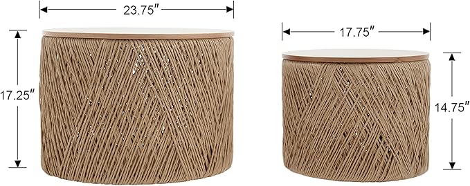 LZAREAL Farmhouse Round Coffee Table with Storage Boho Living Room Table with Lifting Top Hand-Woven Rattan Nesting Coffee Tables for Living Room, Natural