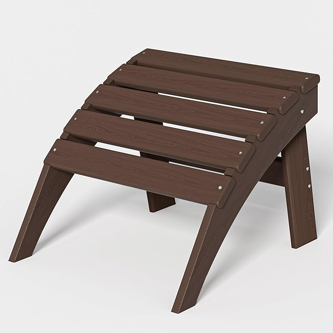 Plawdlik Folding Ottoman for Adirondack Chair–HDPE All-Weather Footrest for Outdoor Use, Garden & Poolside– Anti-Cracking, Fade-Resistant, Easy Assembly–Coffee