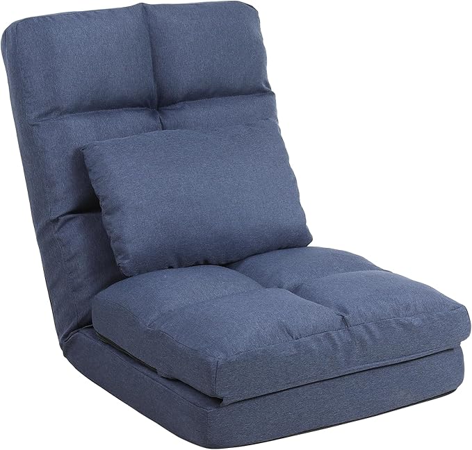 Chaise Lounge Indoor, 14-Position Floor Chair with Padded Pillow for Adults Kids, Folding Lazy Sofa Chair for Living Room, Bedroom, for Gaming Reading Blue