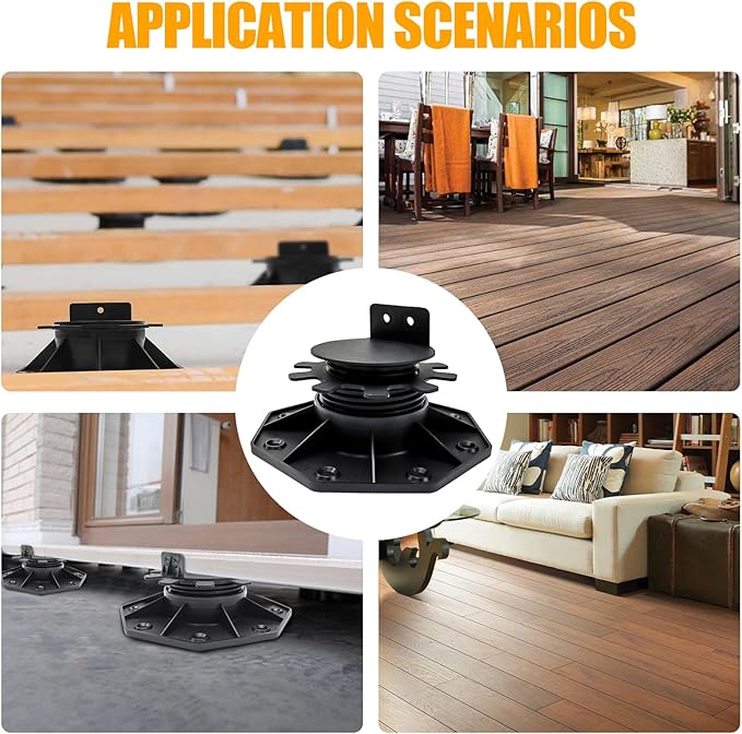 24Pack Adjustable Deck Support Pedestal, Deck Foundation Support Base, More Stable Floor Slate Support Flooring Joist Supports, Height Adjustment Raising from 1-3/16" to 2-3/8", Black
