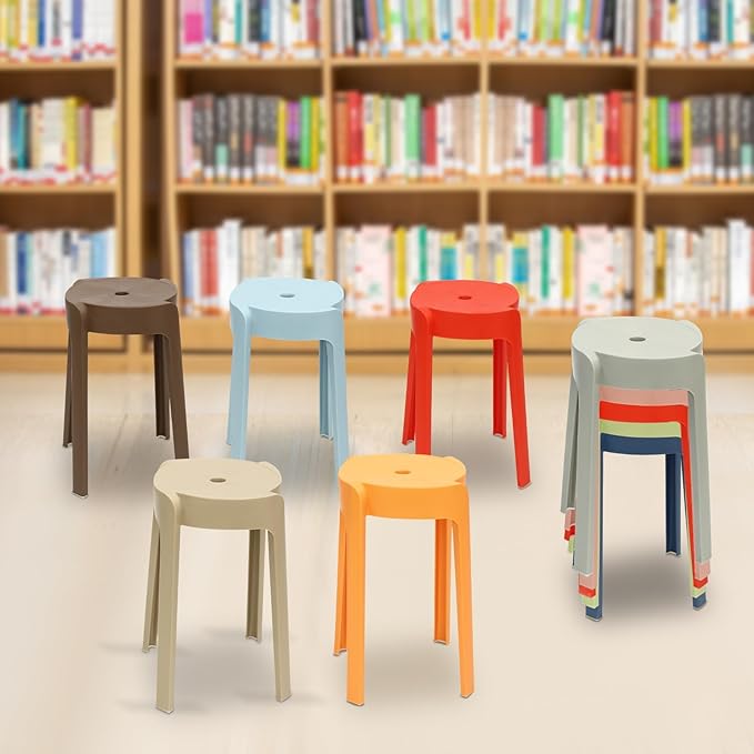Xuthusman 10 Pack Plastic Stackable Stools,18.11 inch Height Nesting Stools Portable Backless Chairs Flexible Seating Chairs for School Home Office（Colorful）