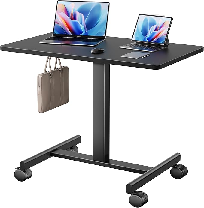 NICECOZY Mobile Standing Desk, Small Teacher Standing Rolling Desk, Portable Laptop Desk with Lockable Wheels, Computer Workstations, Adjustable Height, Black