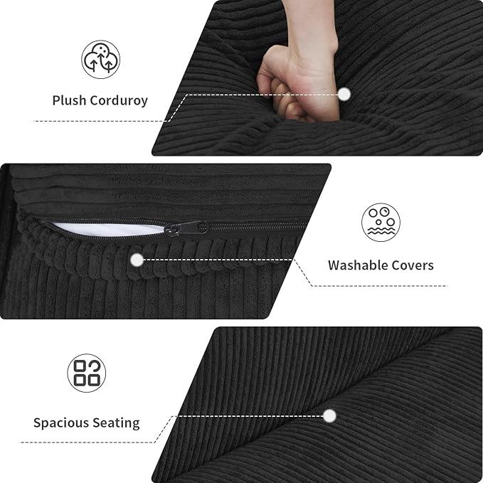 Oversized Modular Sectional Sofa with Ottomans,5 Seater Corduroy L Shaped Reversible Corner Couch,181.1" Convertible Sofa & Couch Free Combination for Living Rooom,Black