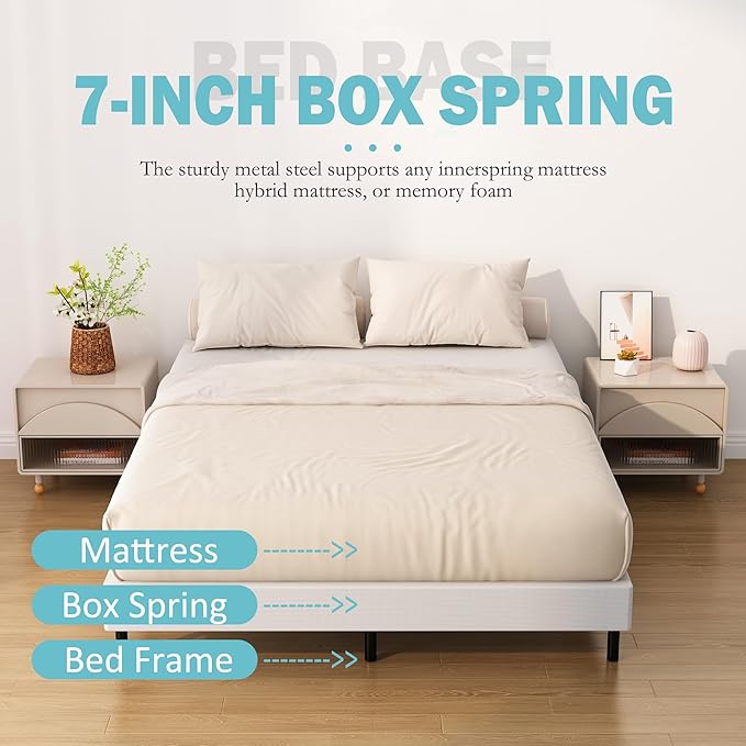Upcanso 7 Inch California King Box Spring Bed Base, Low Profile Metal Cal King Box Spring with Fabric Cover, 3000 Lbs Max Weight Capacity Mattress Foundation, Noise-Free, Easy Assembly