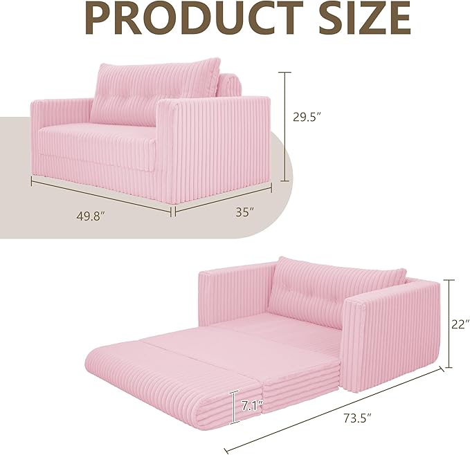 HABUTWAY Folding Sofa Bed, 2 in 1 Convertible Sleeper Chair with Pillow, Portable Fold Out Chair Bed with Armrest, Comfy Floor Couch, Lazy Sofa for Living Room Bedroom Dorm Home Office, Pink
