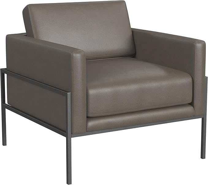 HomePop Modern Metal Frame Accent Chair|Homepop Home Décor|Accent Chairs for Living Room & Bedroom - Pewter Gray Faux Leather