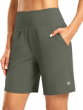 Women's Athletic Shorts with Zipper Pocket 7" High Waisted Stretchy Bermuda Shorts for Women Workout Running Casual